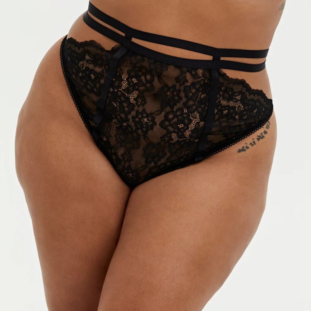 Torrid Cutout Cage High Waist Thong Panty Lace Black 1X 2X 3X 4X 5X